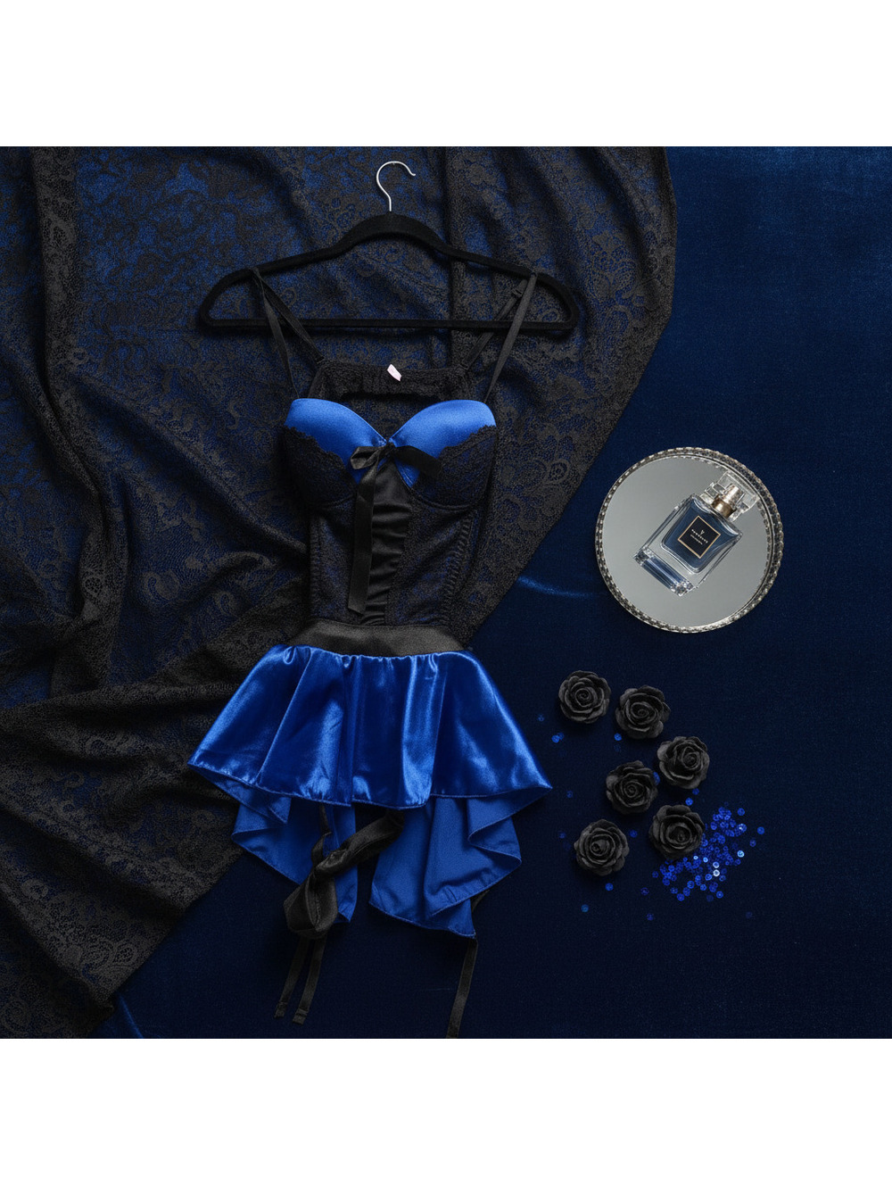 Vintage Y2K Native Intimates Blue Satin/Lace Corset Cami 34C
